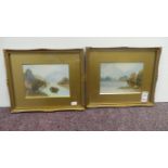 Pair of framed watercolours and gilt framed picture