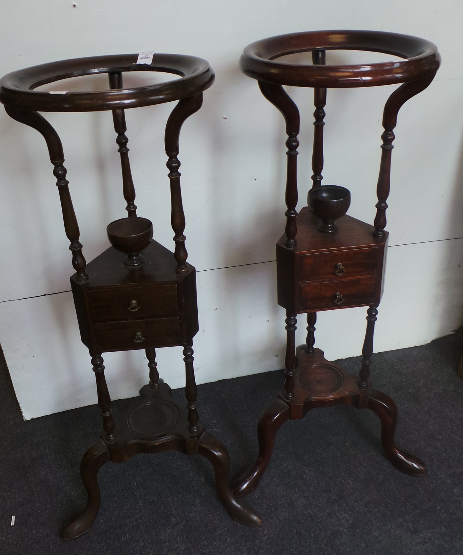 Pair of mahogany plant stands