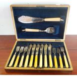 Oak case set of fish knives and forks
