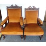 Pair of carved framed Lady and Gents parlour chairs