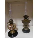 Lot of 2x antique brass oil lamps