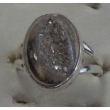 Silver fossil set ring