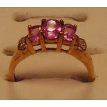 9ct diamond and pink sapphire ring