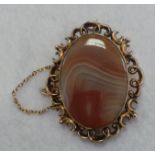 Large antique gold and agate brooch