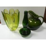 Lot comprising of green porcelain jug, lime green vase and dark green bud vase