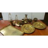 Assorted lot of brassware on tray