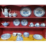 Large assorted lot of Blue and White dinnerware etc. including tea pots, plates bowls, Alfred