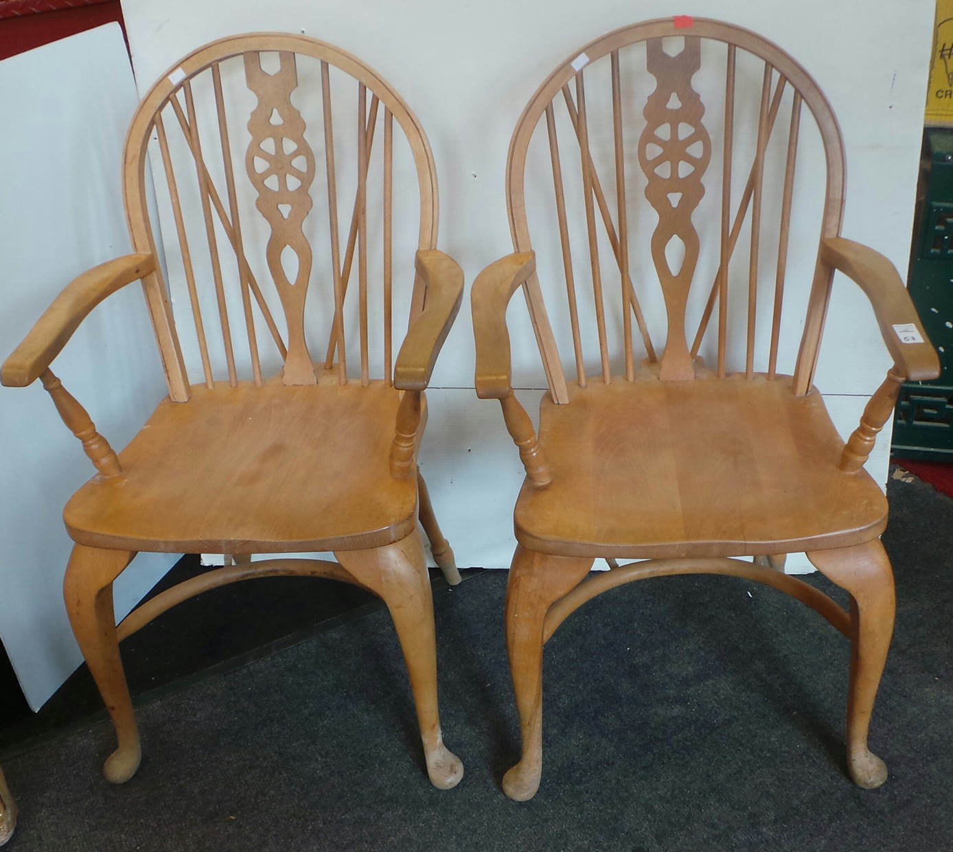 Set of 4x beech kitchen carver chairs