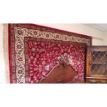 Red ground Kashmir rug Sharbas design (8ft x 5ft)