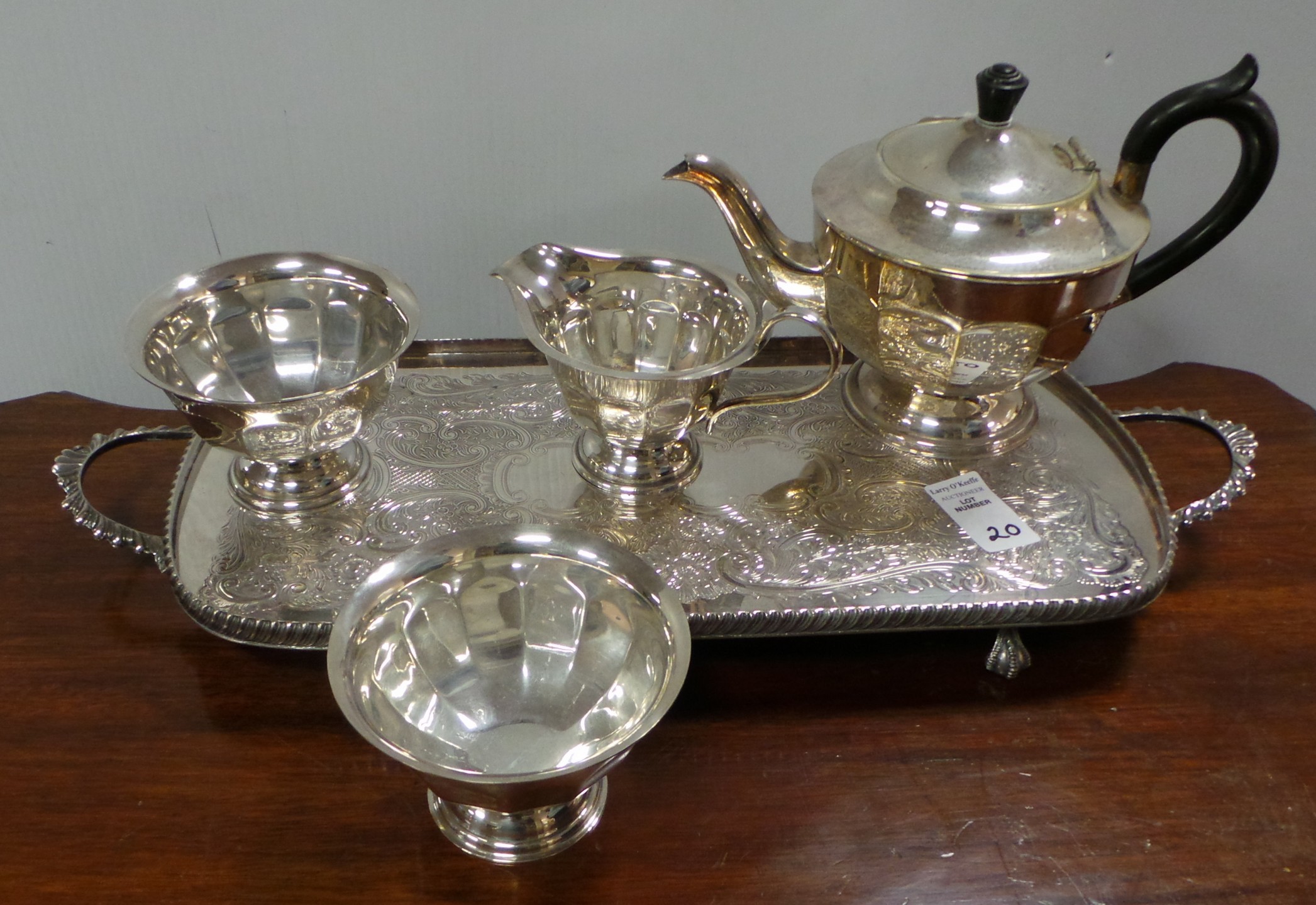 4 piece EPNS tea set and tray