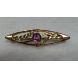 Antique gold amethyst and pearl brooch