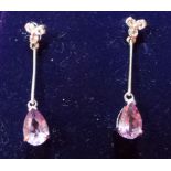 White gold diamond and amethyst drop ear rings