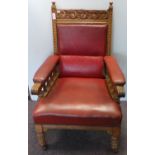 Edwardian oak leather gents chair