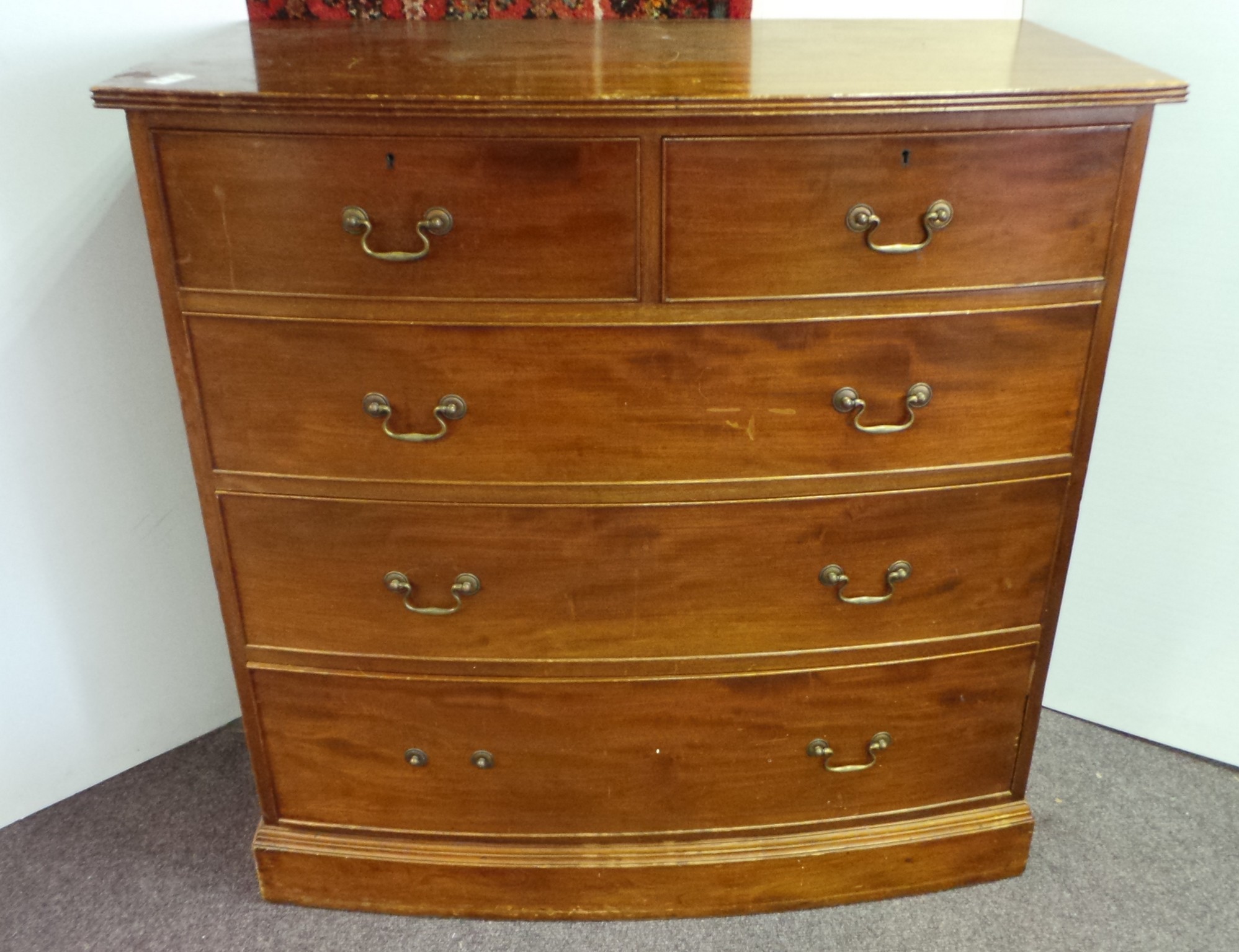 Bow fronted mahogany 5 drawer chest