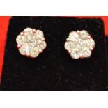 White gold diamond cluster ear rings (approx. 1 caret content)