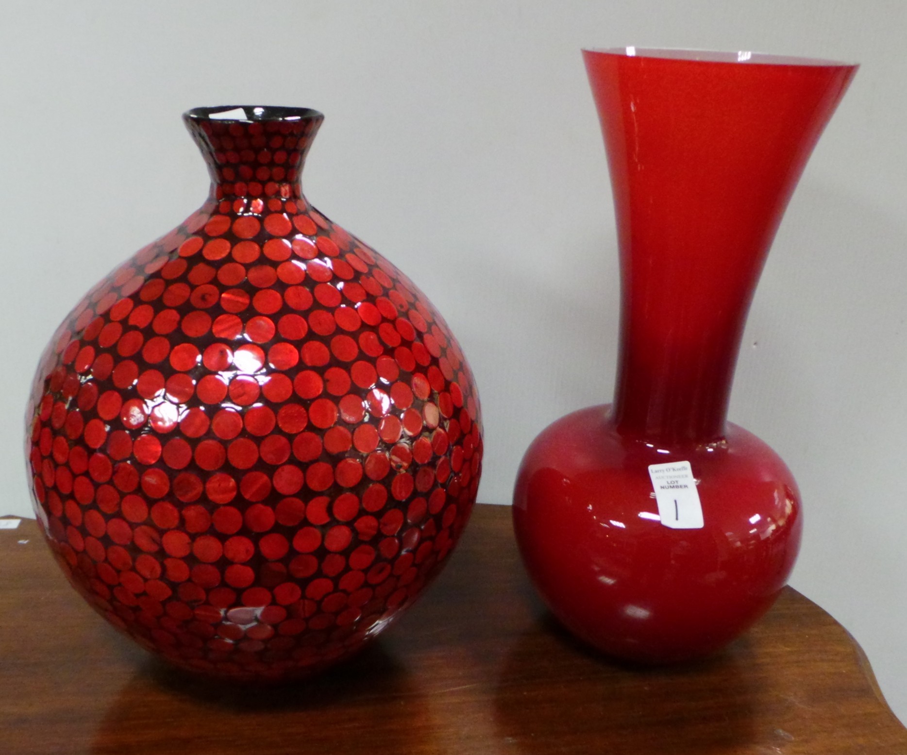 Lot of 2x large red glass vases