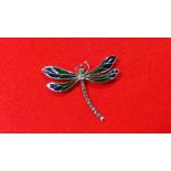 Silver enamel dragon fly brooch