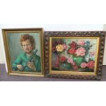 Lot of 2x antique pictures "Molly Maguire" and Still life oil on board