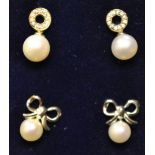 2x pairs of silver pearl ear rings