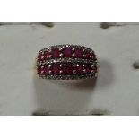 Gold diamond and ruby cluster ring