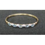 Gold diamond/aquamarine bangle