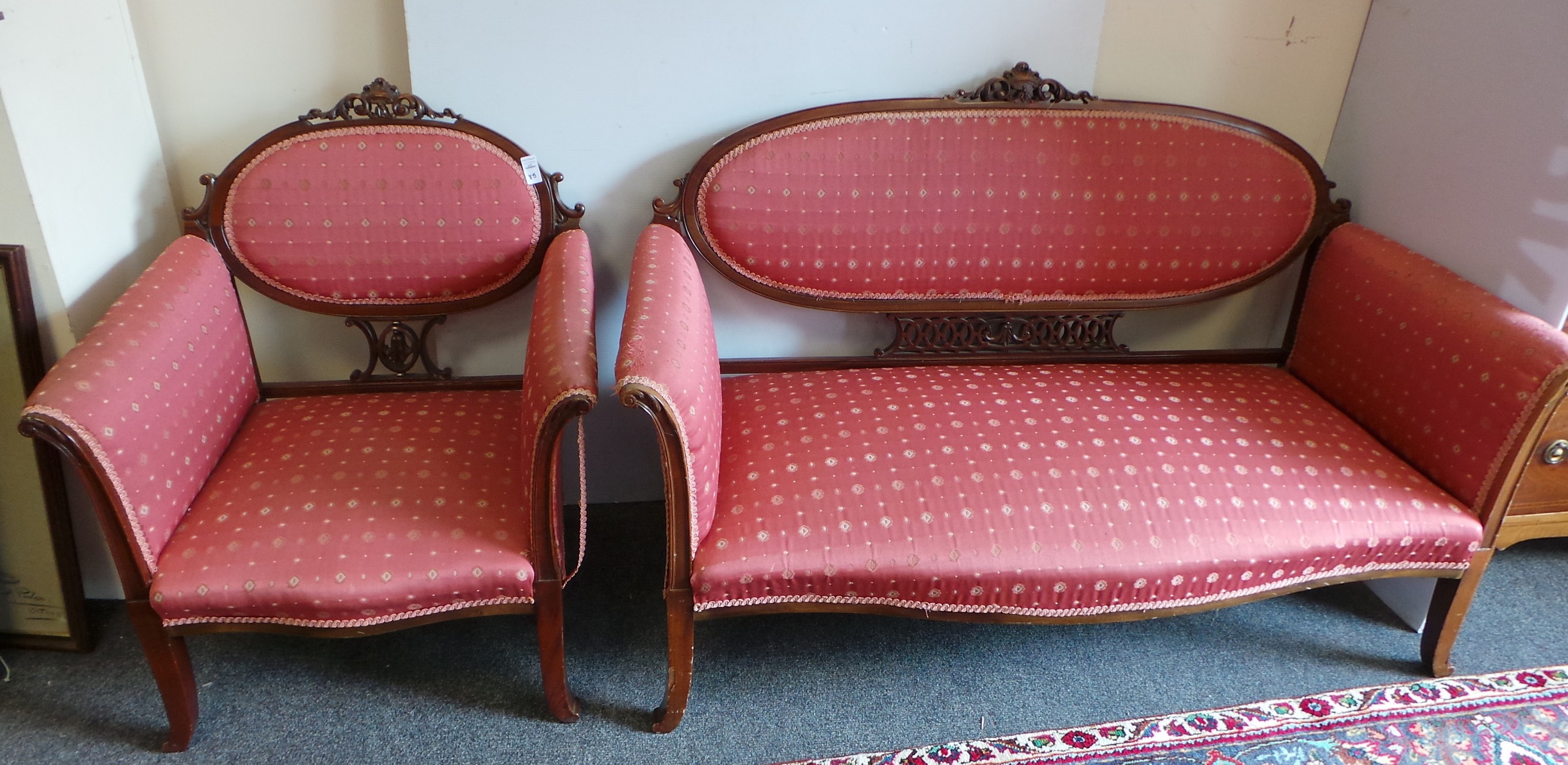 Mahogany framed couch and one armchair