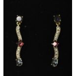 Gold diamond/ruby/sapphire drop ear rings