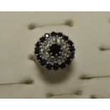 18ct diamond and sapphire cluster ring (approx. 1.20 caret sapphire content and 0.8 caret diamond