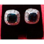 9ct diamond and gem cluster ear rings