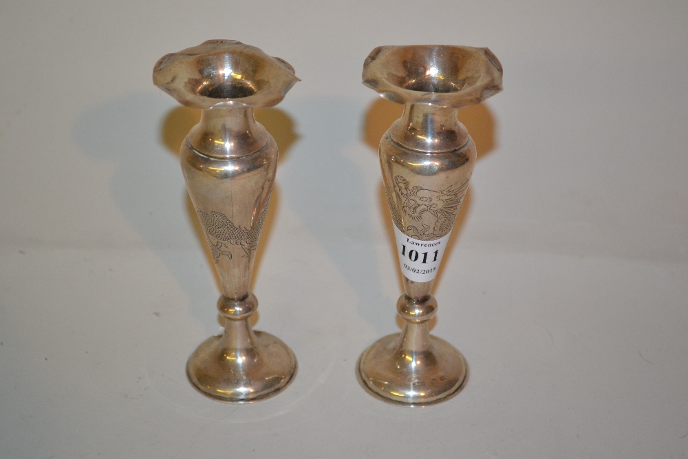 Pair of Chinese silver baluster form vas