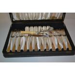 Cased set of plated fish knives and fork