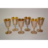 Set of six Birmingham silver goblets with gilt bowls, makers mark D. and F. in original boxes