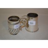 Small Sheffield silver Christening mug of plain tapering form, engraved, together with a small