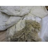 Quantity of various small items of linen, lace and fur CONDITION REPORT Two fox fur stoles, good