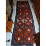 Blue ground tribal runner, 2.9m x 0.85m