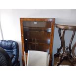 1930's Walnut display cabinet with single glazed door above two drawers on carved cabriole supports