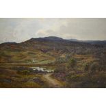 W. Young, R.S.W., oil on canvas, Highland landscape with river and distant cottage before a