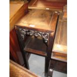 19th Century Chinese hardwood lamp table, the rectangular top above a pierced frieze on square cut