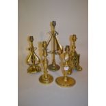 Five various brass table lamps