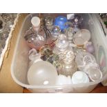 Box containing a quantity of various modern cut and Art Glass perfume bottles