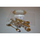 Art Deco silver and glass ashtray, a set of six silver teaspoons and a small quantity of other