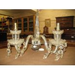 Pair of early 20th Century glass three branch wall lights with various glass drops etc.