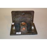 Arts and Crafts style beaten copper ink stand / stationery rack