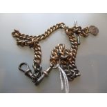 Silver curb link watch chain with clip and bar