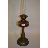 19th / early 20th Century brass and glass oil lamp with glass chimney