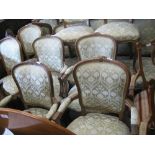 Set of six gold patinated drawing room armchairs in matching upholstery