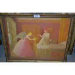 Mary I. Hailwood S.W.A., oil on panel, figure and angel by a bed, signed and inscribed verso, '