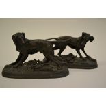 Jules Moigniez, pair of brown patinated bronze figures of gun dogs, signed in the oval bases, 5ins