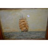 Follower of Montague Dawson, oil on board, early 20th Century clipper at full sail, unsigned, 20ins