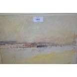 T.S. Cooper, watercolour, landscape with castle, signed and another, river scene with bridge, 8ins